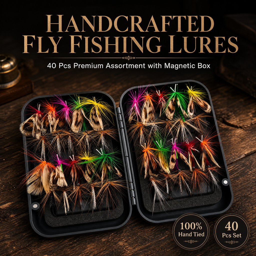 fly fishing lure,40Pcs Compact Bio-Mimetic Fly Fishing Lure Kit - Hand-Tied Feathers with Feather Hackle, Realistic Imitation Flies, Secure-Closing Magnetic Box for Stream, Lake Fishing