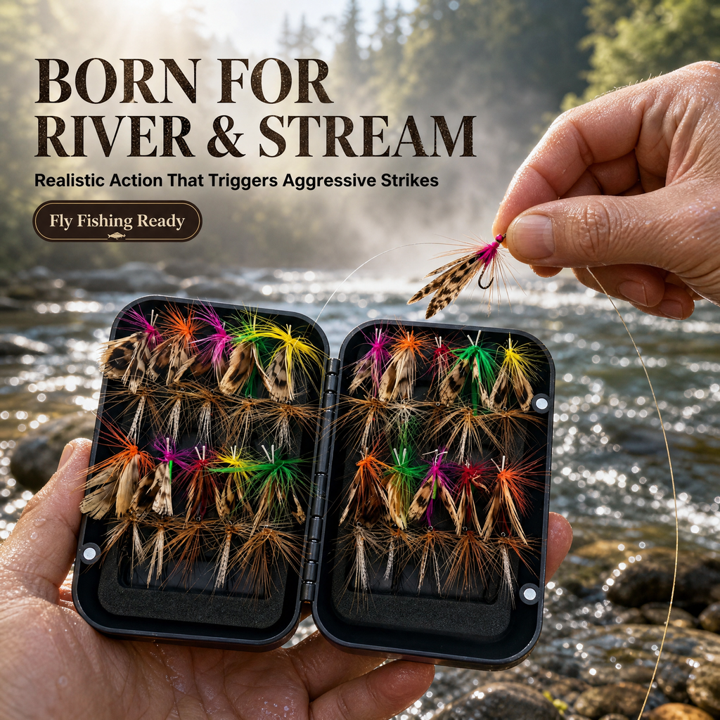 fly fishing lure,40Pcs Compact Bio-Mimetic Fly Fishing Lure Kit - Hand-Tied Feathers with Feather Hackle, Realistic Imitation Flies, Secure-Closing Magnetic Box for Stream, Lake Fishing