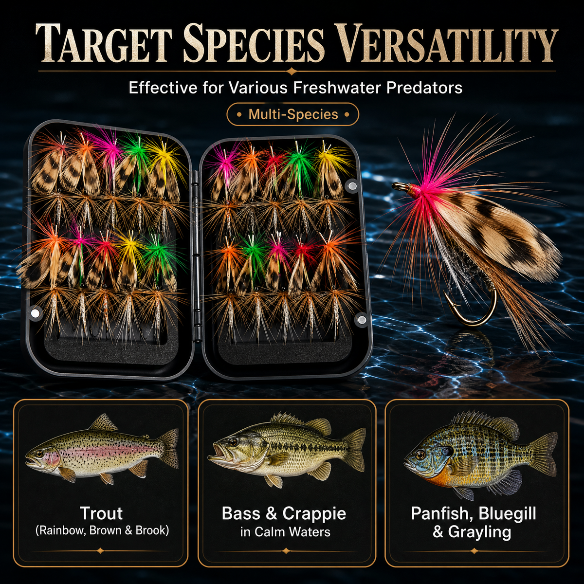 fly fishing lure,40Pcs Compact Bio-Mimetic Fly Fishing Lure Kit - Hand-Tied Feathers with Feather Hackle, Realistic Imitation Flies, Secure-Closing Magnetic Box for Stream, Lake Fishing
